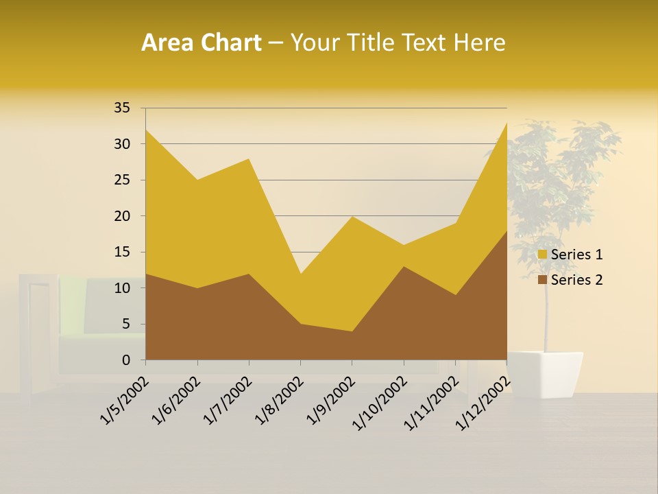 A Green Couch Sitting Next To A Potted Plant PowerPoint Template