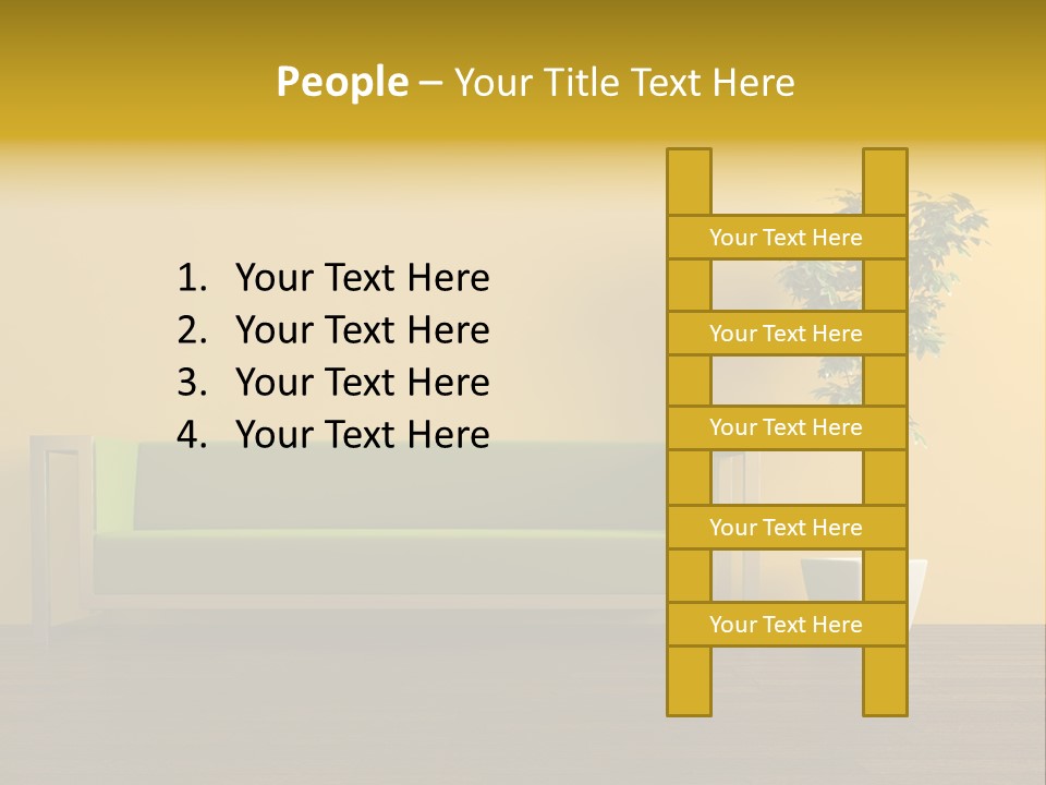 A Green Couch Sitting Next To A Potted Plant PowerPoint Template