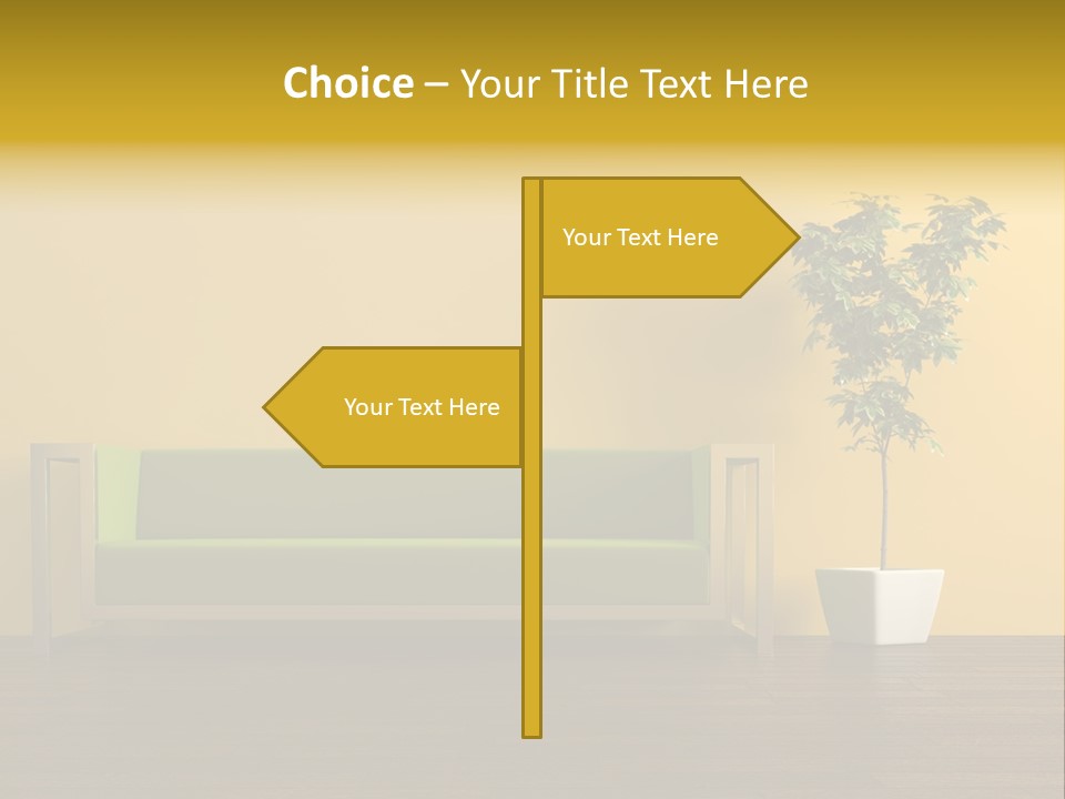 A Green Couch Sitting Next To A Potted Plant PowerPoint Template