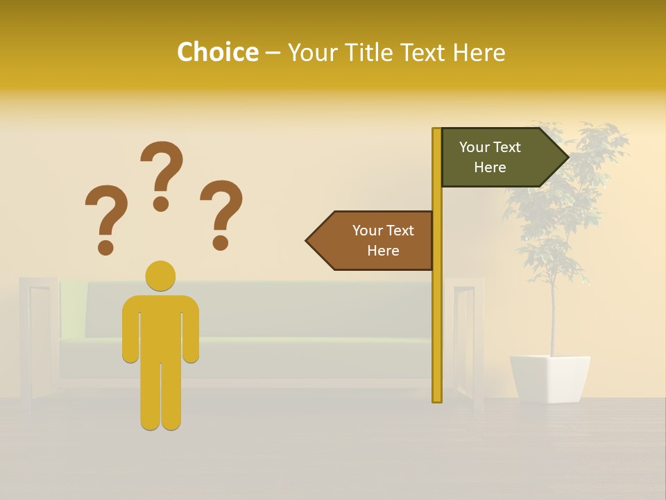 A Green Couch Sitting Next To A Potted Plant PowerPoint Template