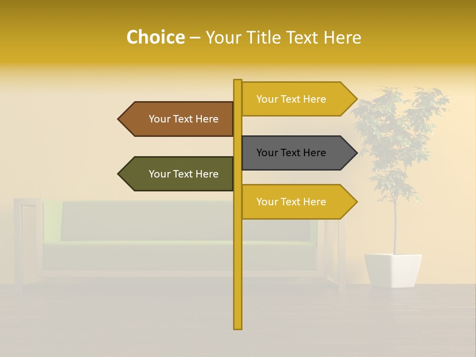 A Green Couch Sitting Next To A Potted Plant PowerPoint Template