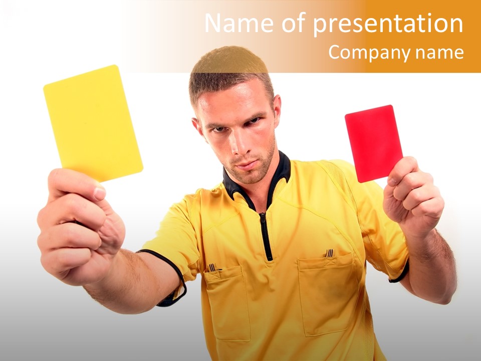 A Man Holding A Red And Yellow Card PowerPoint Template