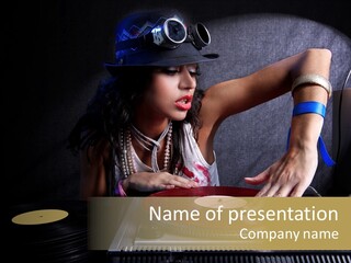 A Woman Wearing A Hat And Holding A Record PowerPoint Template