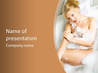 A Woman Sitting In A Bathtub With Foam On Her Feet PowerPoint Template