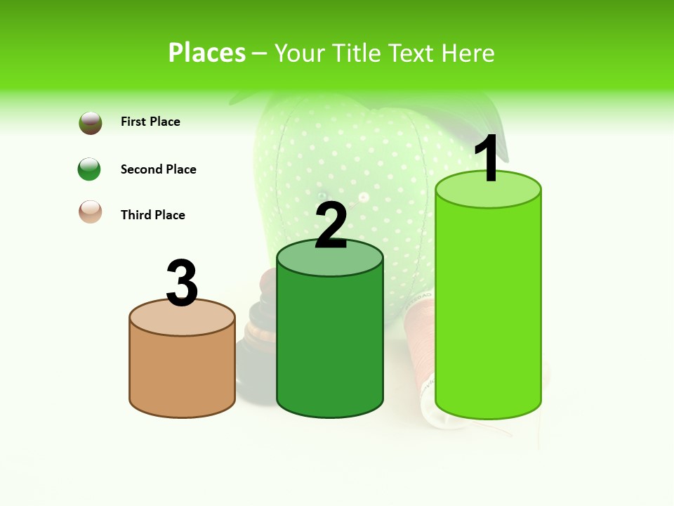 A Green Apple Sitting Next To Two Spools Of Thread PowerPoint Template