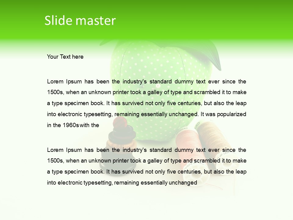 A Green Apple Sitting Next To Two Spools Of Thread PowerPoint Template