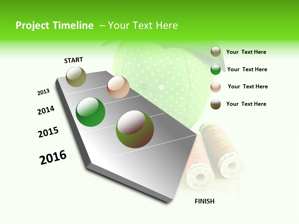 A Green Apple Sitting Next To Two Spools Of Thread PowerPoint Template
