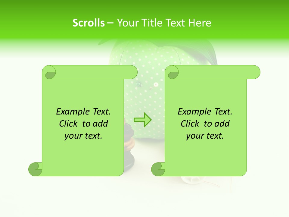 A Green Apple Sitting Next To Two Spools Of Thread PowerPoint Template