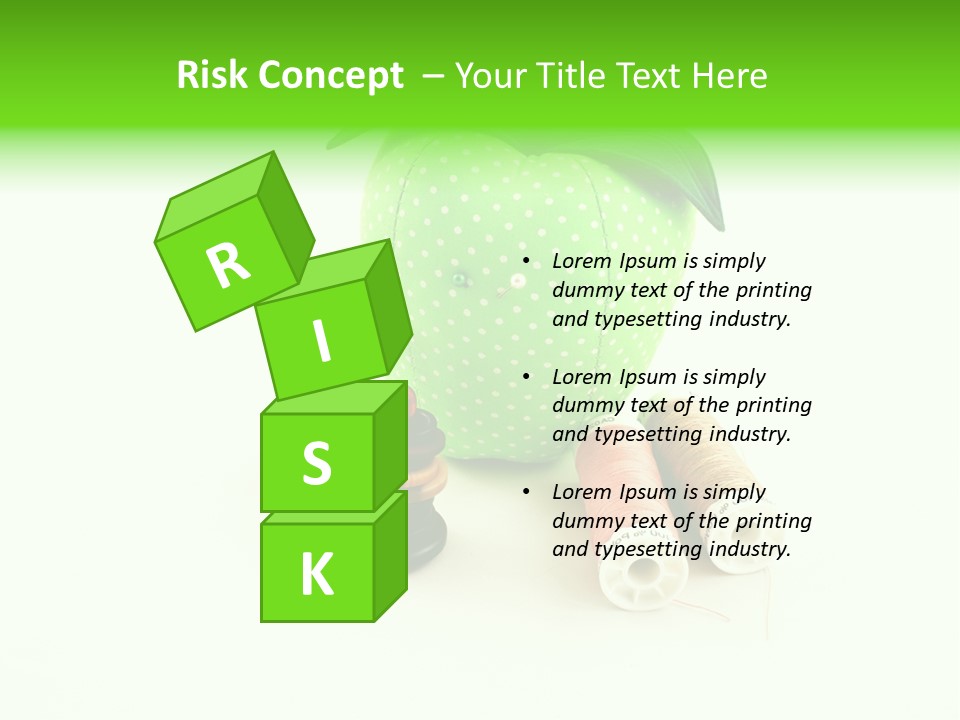 A Green Apple Sitting Next To Two Spools Of Thread PowerPoint Template