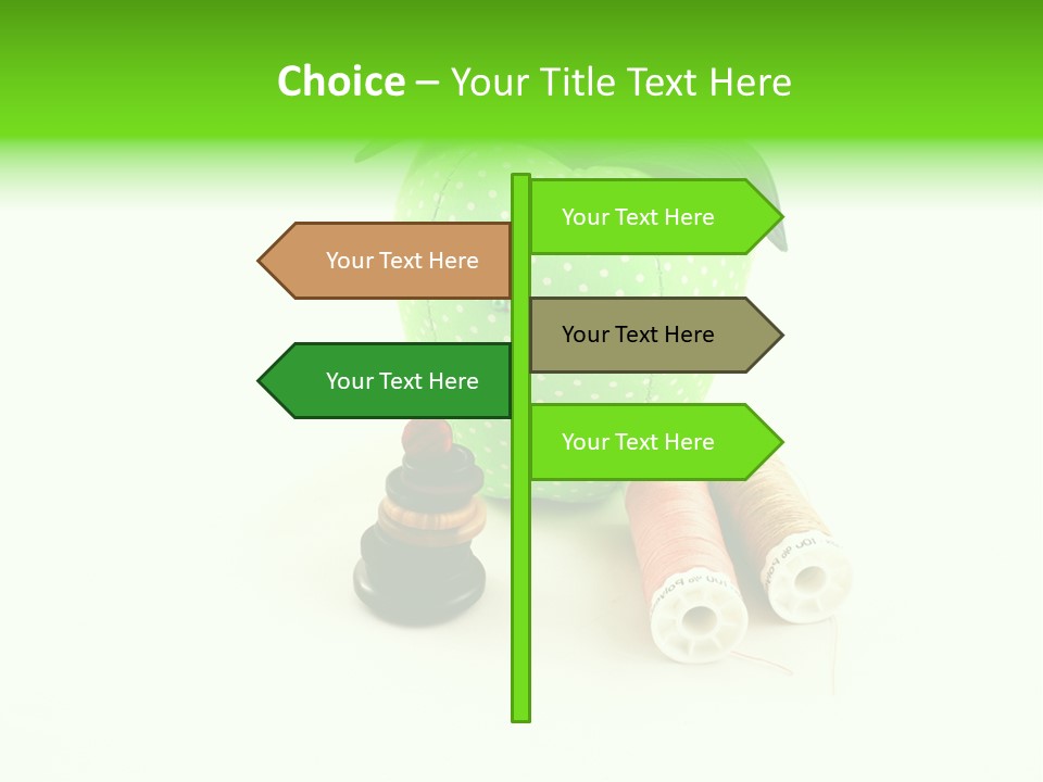 A Green Apple Sitting Next To Two Spools Of Thread PowerPoint Template