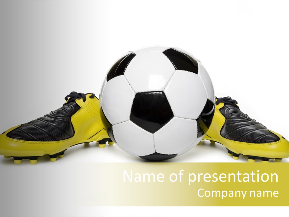 A Soccer Ball Sitting On Top Of A Pair Of Shoes PowerPoint Template