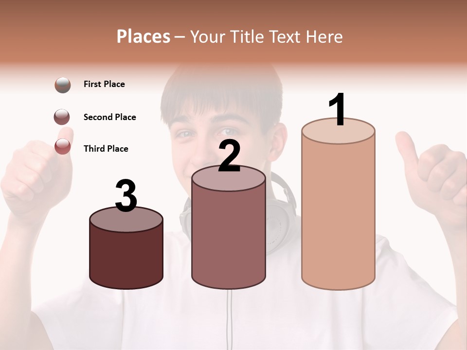 Isolated Earphones Caucasian PowerPoint Template