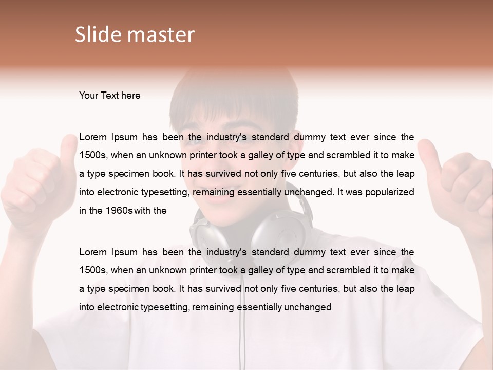 Isolated Earphones Caucasian PowerPoint Template