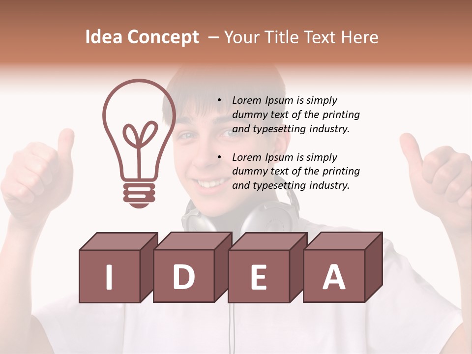 Isolated Earphones Caucasian PowerPoint Template