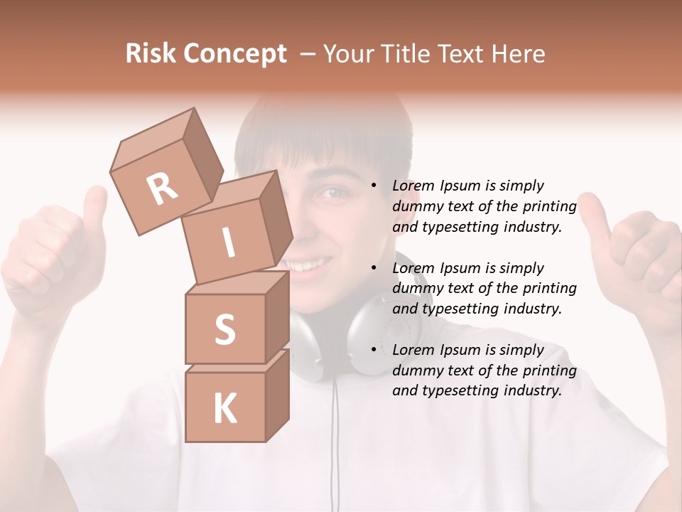 Isolated Earphones Caucasian PowerPoint Template