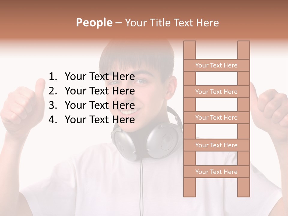 Isolated Earphones Caucasian PowerPoint Template