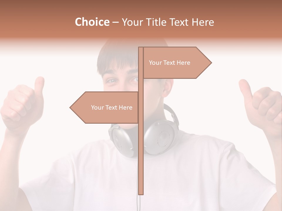 Isolated Earphones Caucasian PowerPoint Template