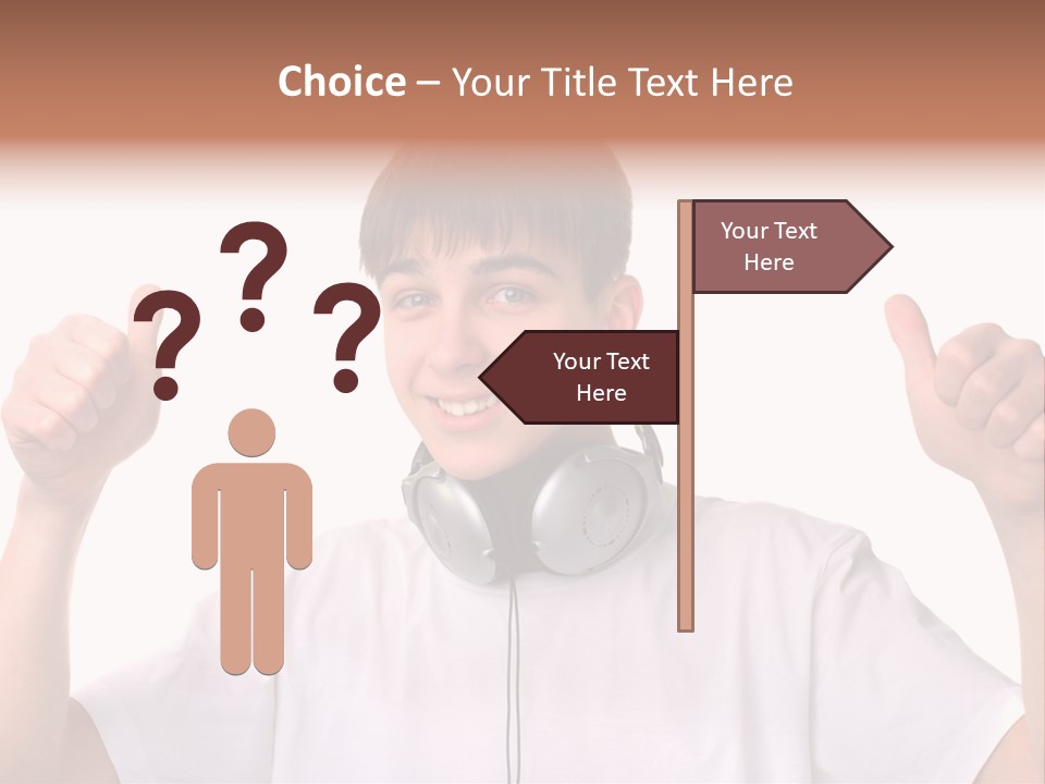 Isolated Earphones Caucasian PowerPoint Template