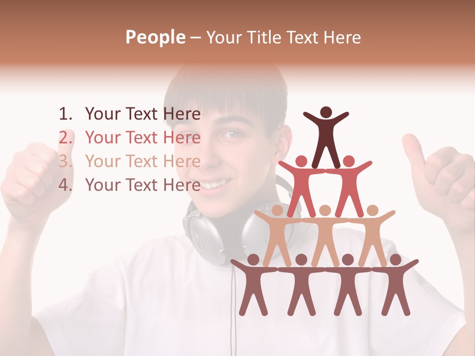 Isolated Earphones Caucasian PowerPoint Template