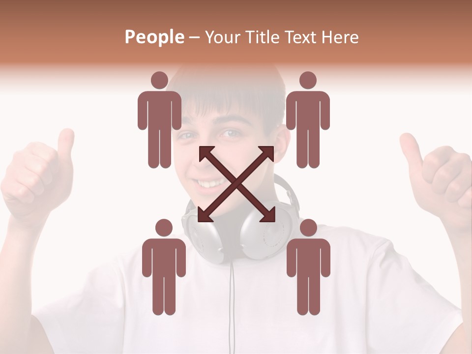 Isolated Earphones Caucasian PowerPoint Template