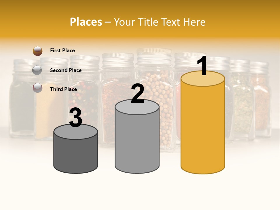 A Row Of Glass Jars Filled With Different Types Of Spices PowerPoint Template