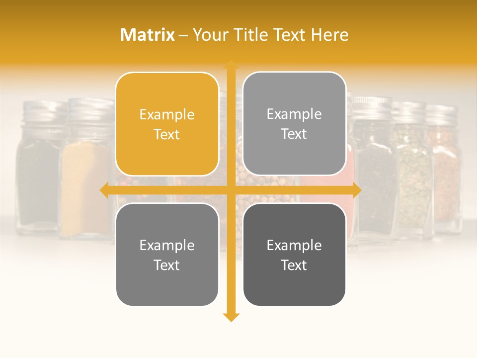 A Row Of Glass Jars Filled With Different Types Of Spices PowerPoint Template