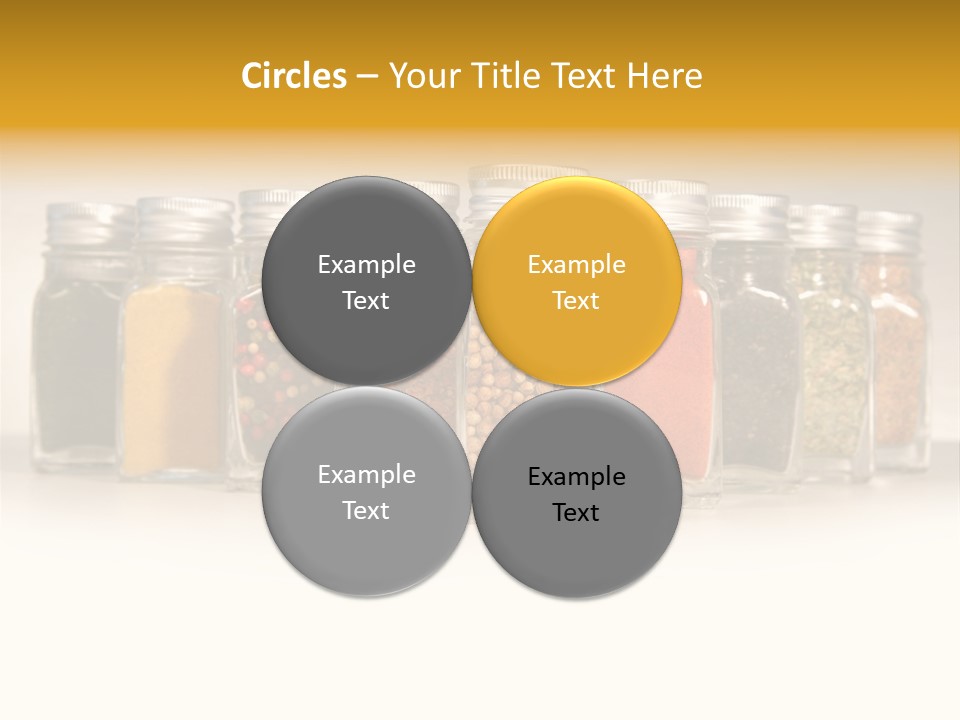 A Row Of Glass Jars Filled With Different Types Of Spices PowerPoint Template