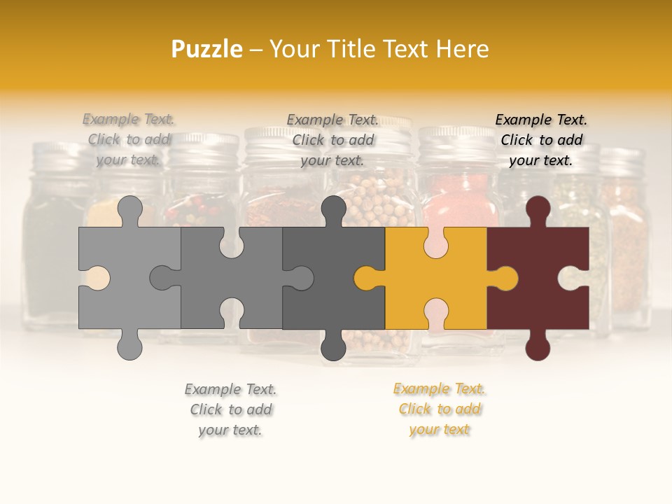 A Row Of Glass Jars Filled With Different Types Of Spices PowerPoint Template