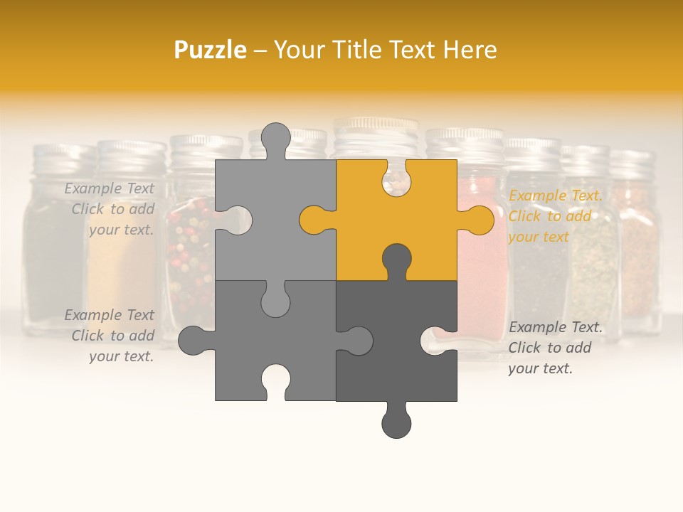 A Row Of Glass Jars Filled With Different Types Of Spices PowerPoint Template