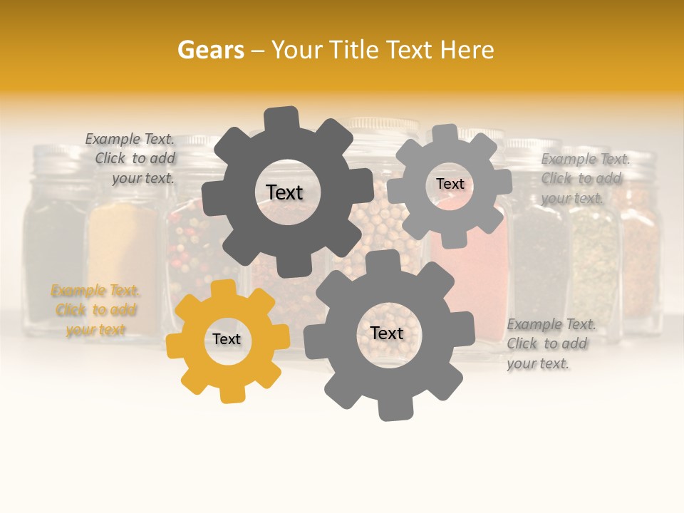 A Row Of Glass Jars Filled With Different Types Of Spices PowerPoint Template