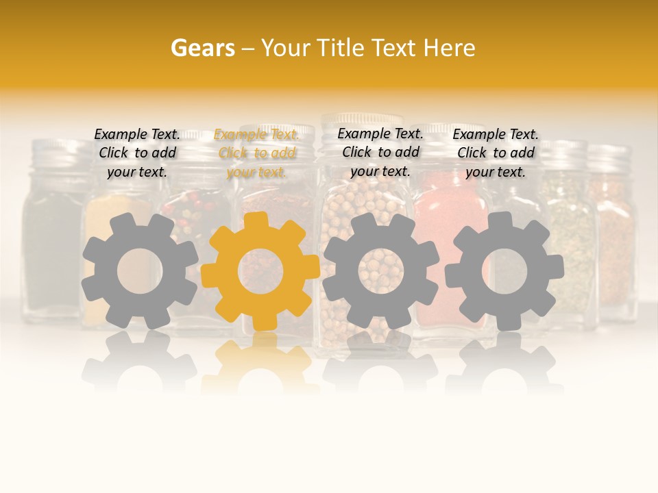 A Row Of Glass Jars Filled With Different Types Of Spices PowerPoint Template