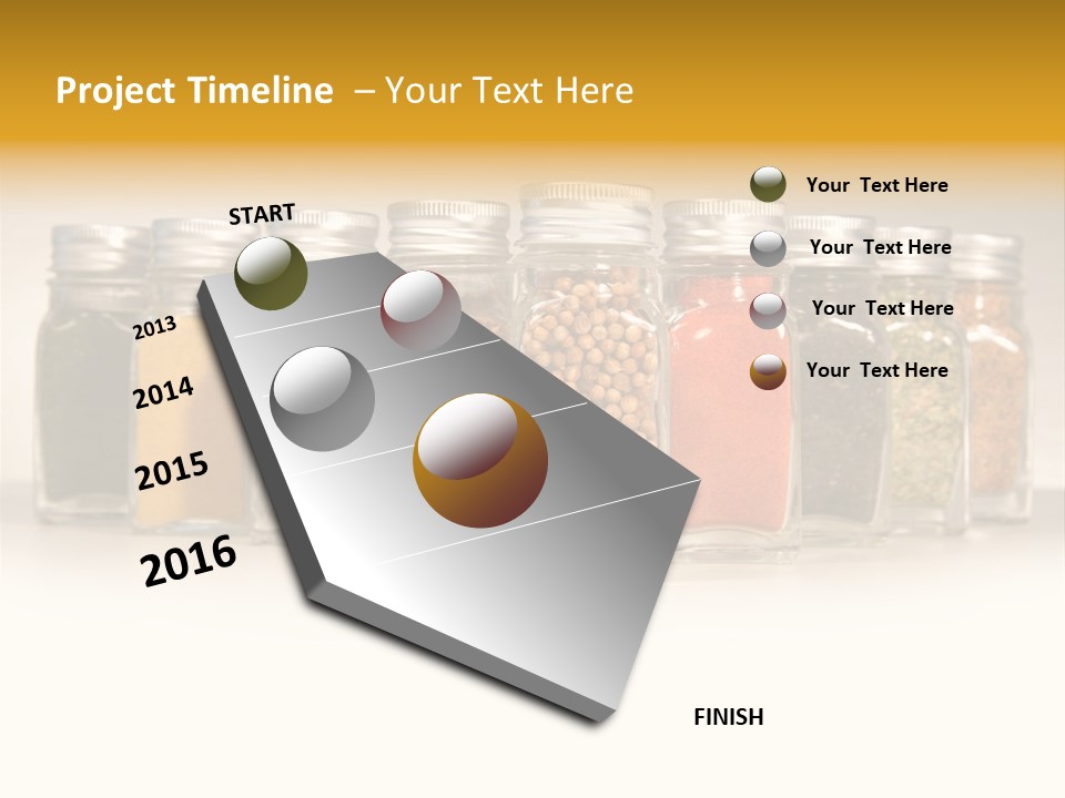 A Row Of Glass Jars Filled With Different Types Of Spices PowerPoint Template