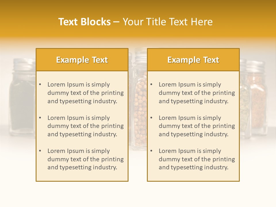A Row Of Glass Jars Filled With Different Types Of Spices PowerPoint Template