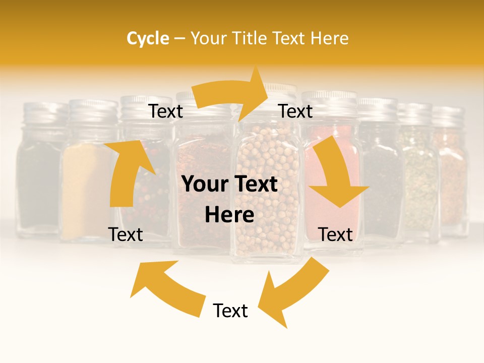 A Row Of Glass Jars Filled With Different Types Of Spices PowerPoint Template