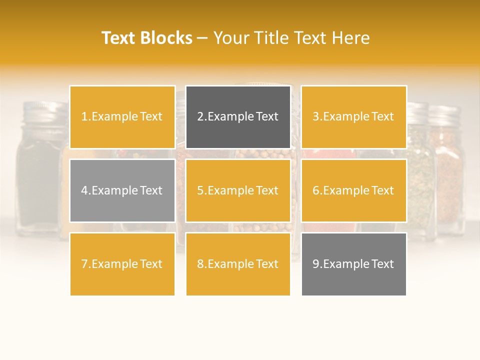 A Row Of Glass Jars Filled With Different Types Of Spices PowerPoint Template