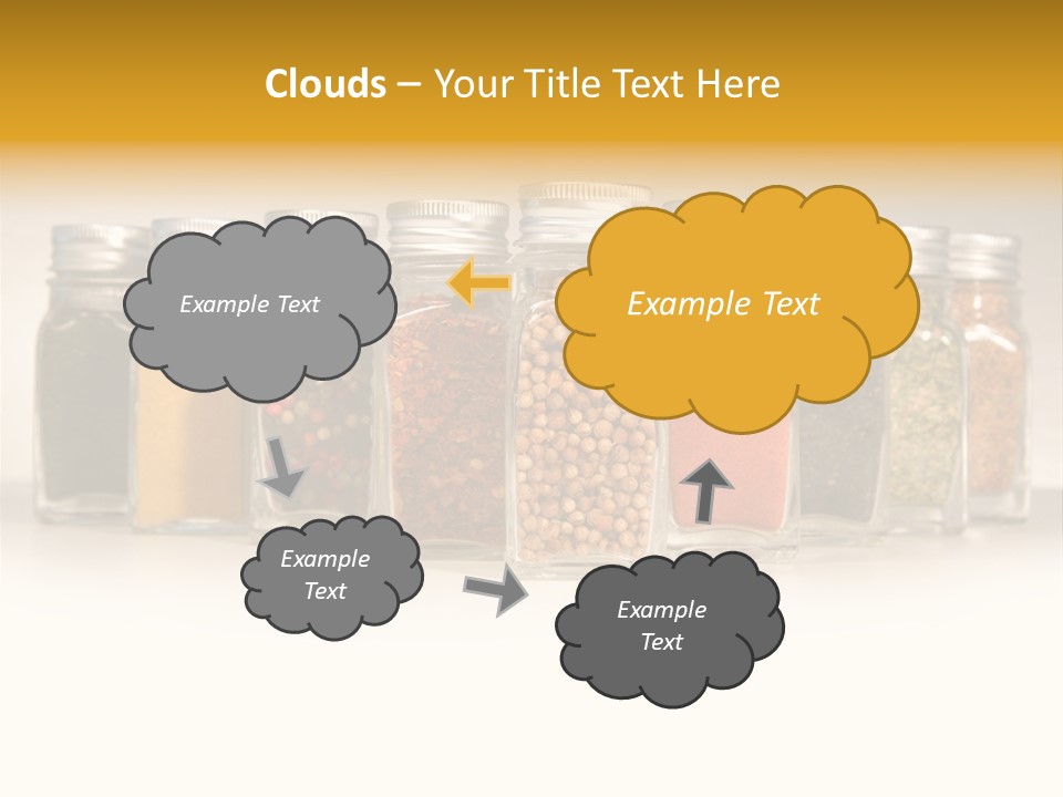 A Row Of Glass Jars Filled With Different Types Of Spices PowerPoint Template