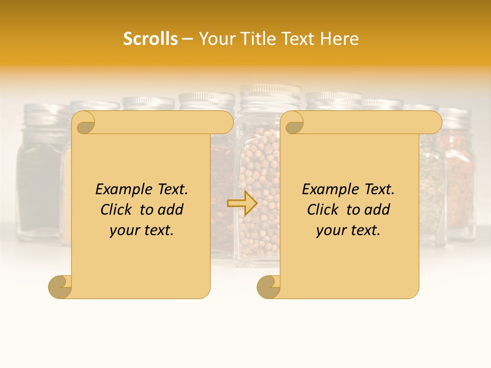 A Row Of Glass Jars Filled With Different Types Of Spices PowerPoint Template