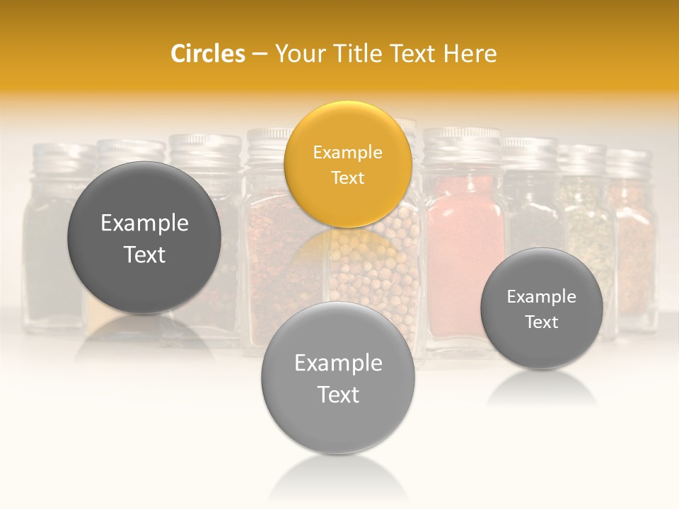 A Row Of Glass Jars Filled With Different Types Of Spices PowerPoint Template