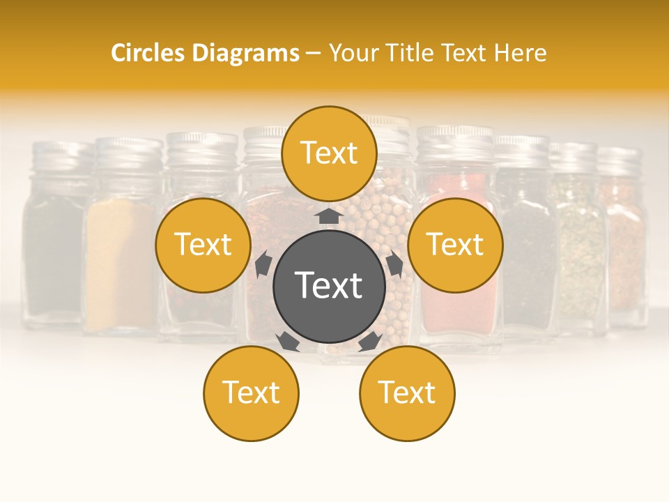 A Row Of Glass Jars Filled With Different Types Of Spices PowerPoint Template