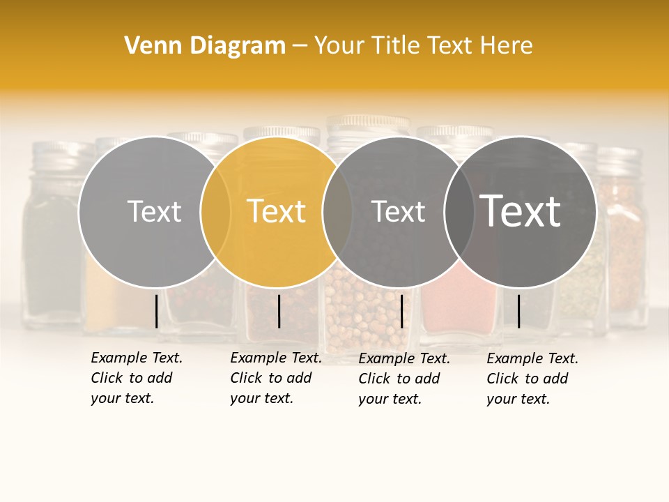 A Row Of Glass Jars Filled With Different Types Of Spices PowerPoint Template
