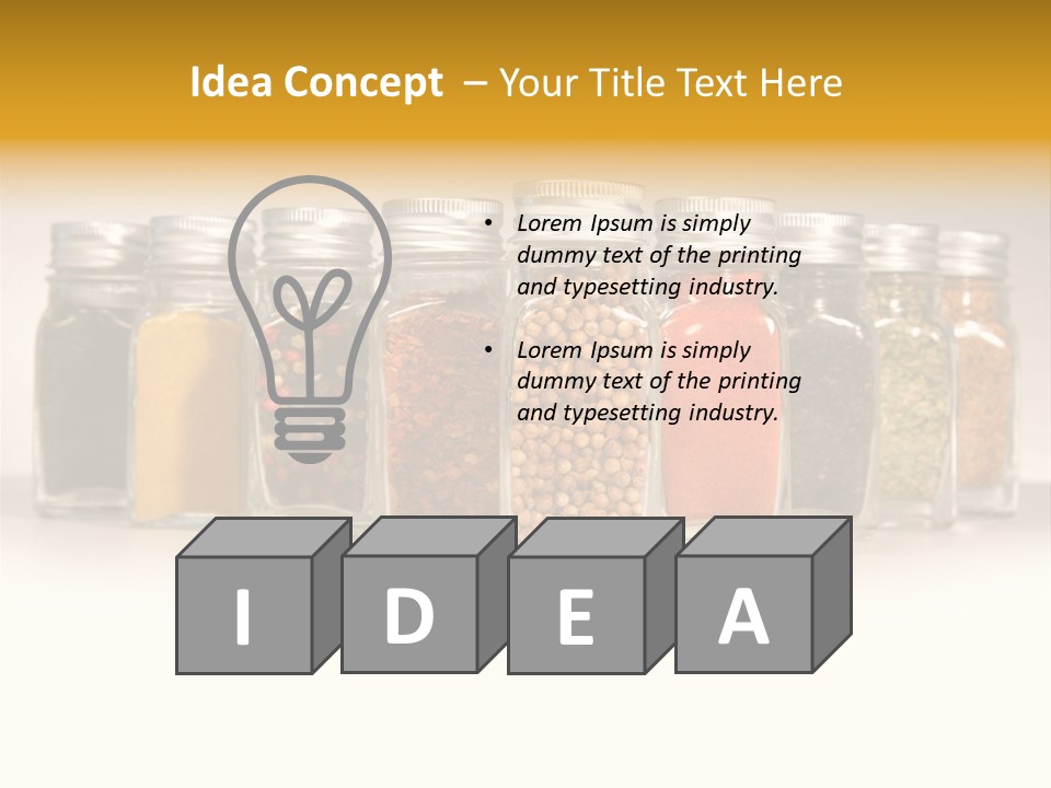 A Row Of Glass Jars Filled With Different Types Of Spices PowerPoint Template