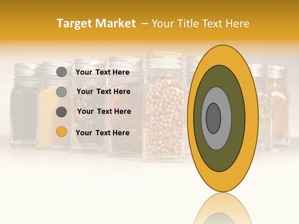 A Row Of Glass Jars Filled With Different Types Of Spices PowerPoint Template