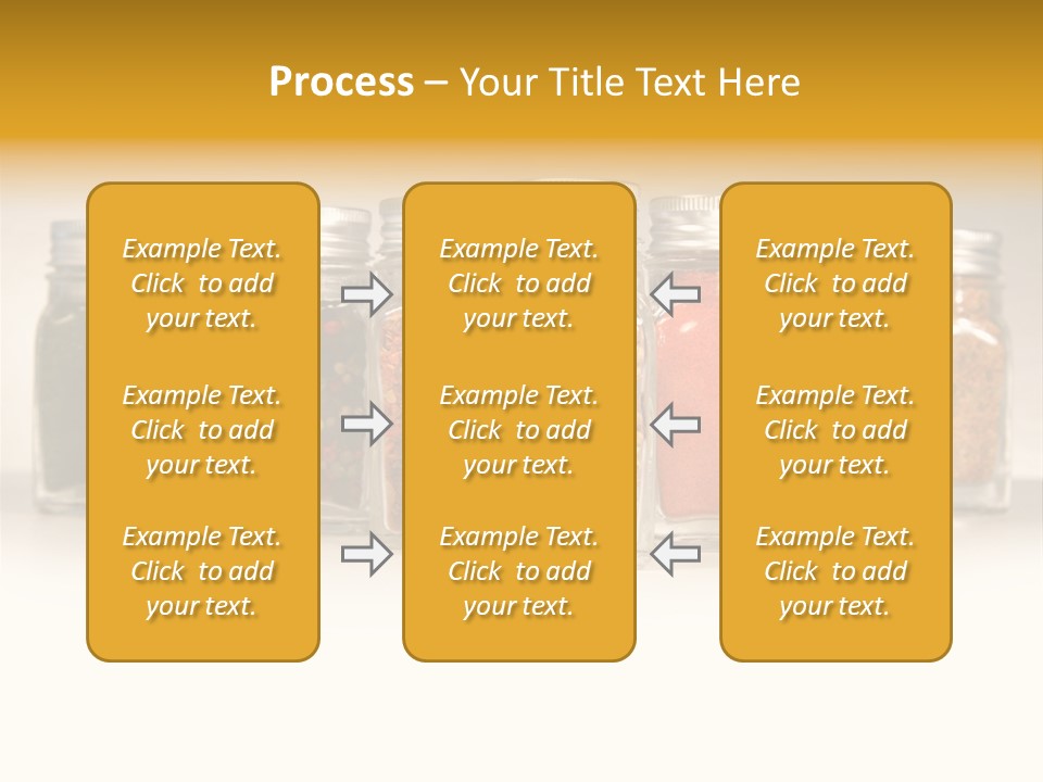 A Row Of Glass Jars Filled With Different Types Of Spices PowerPoint Template