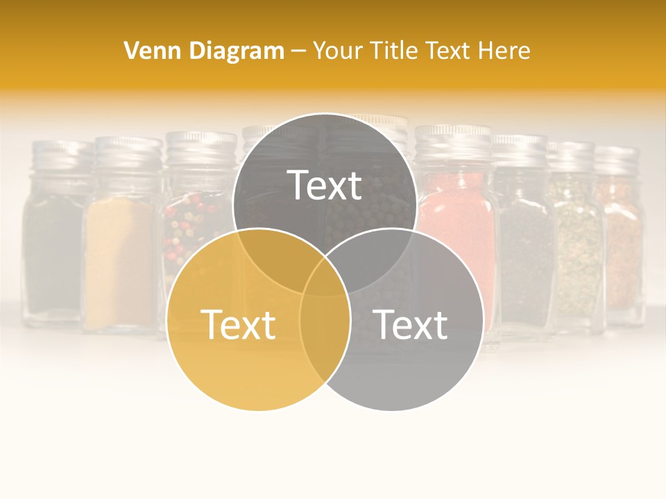 A Row Of Glass Jars Filled With Different Types Of Spices PowerPoint Template