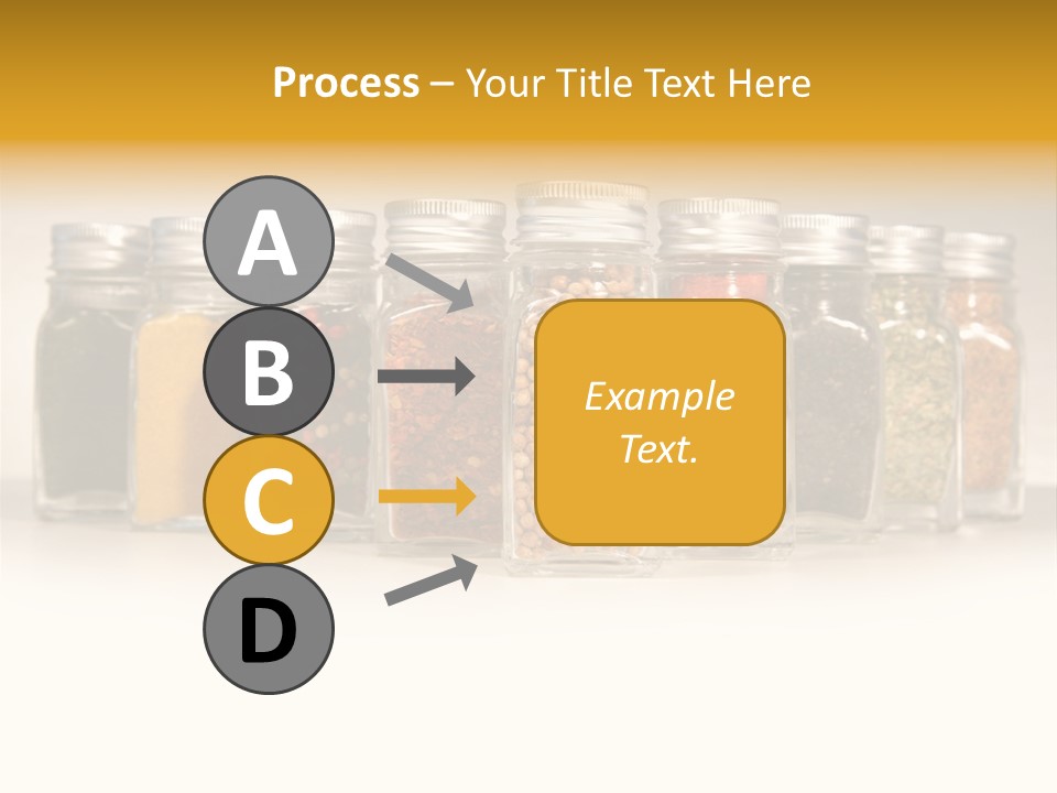 A Row Of Glass Jars Filled With Different Types Of Spices PowerPoint Template