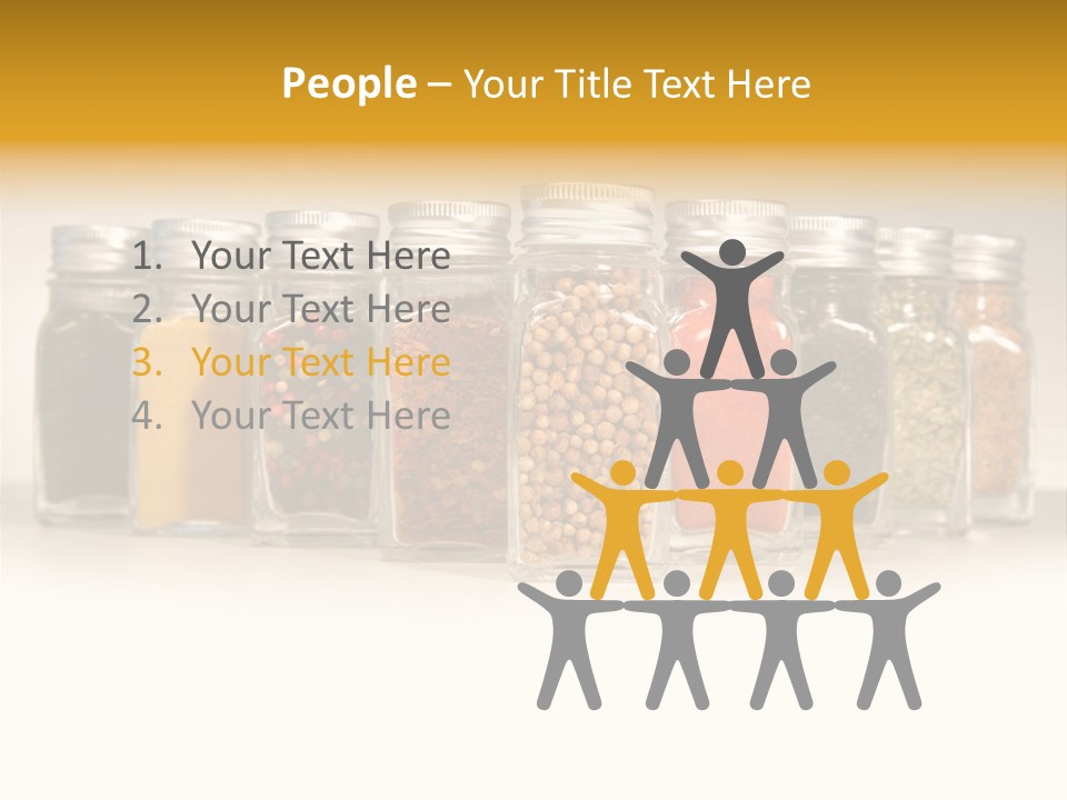 A Row Of Glass Jars Filled With Different Types Of Spices PowerPoint Template