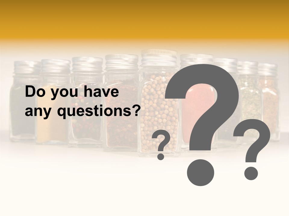 A Row Of Glass Jars Filled With Different Types Of Spices PowerPoint Template