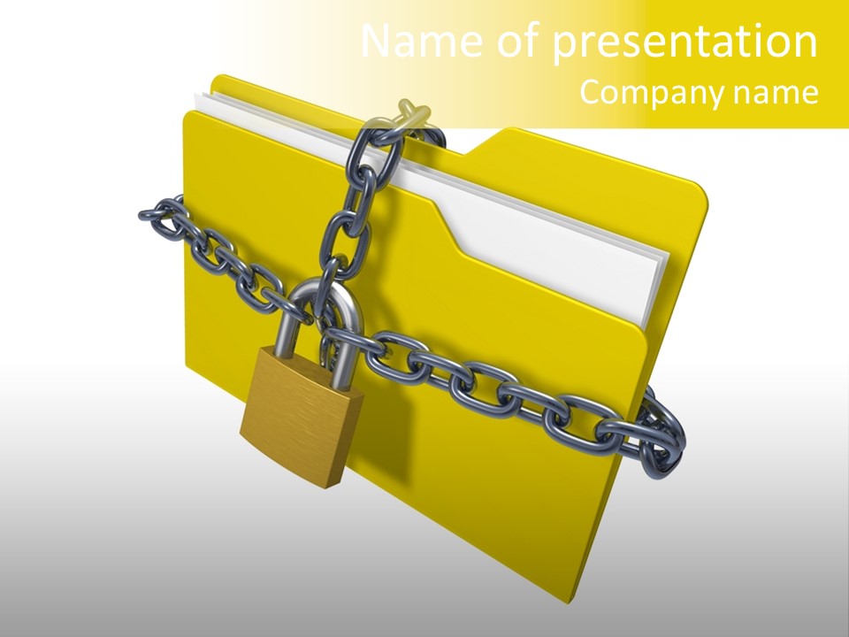 A Yellow Folder Chained To A Chain With A Padlock PowerPoint Template