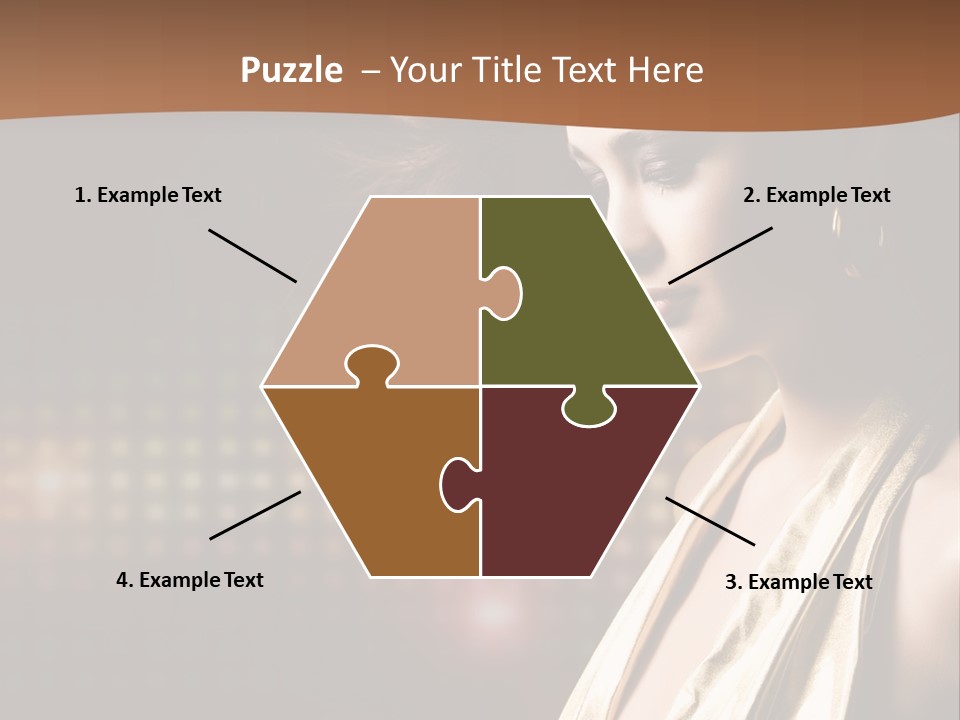 A Woman In A Gold Dress With Her Hair Blowing In The Wind PowerPoint Template