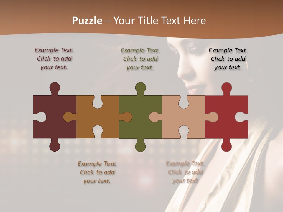 A Woman In A Gold Dress With Her Hair Blowing In The Wind PowerPoint Template